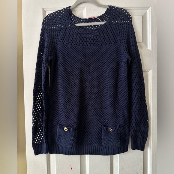 Lilly Pulitzer Sweaters - Lilly Pulitzer Kristen Navy blue open knit cotton sweater size medium.